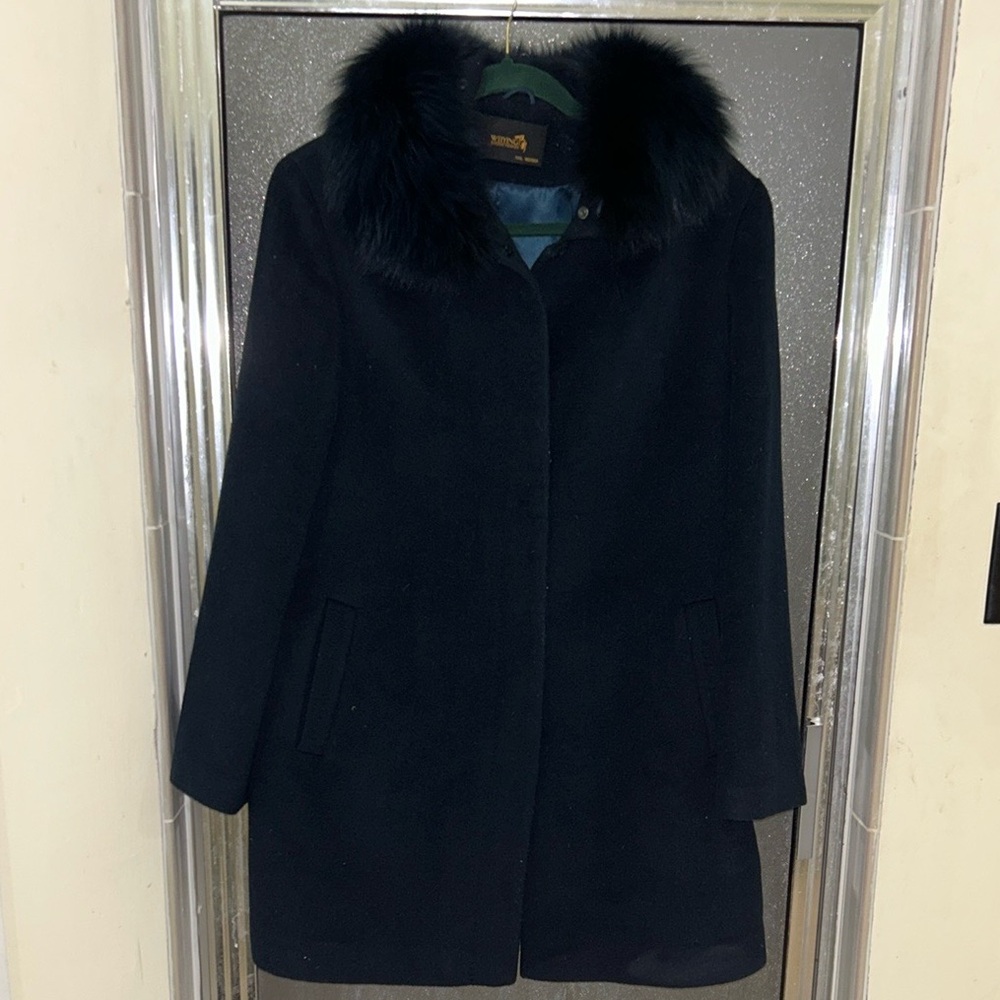 Wool blend fox fur coat